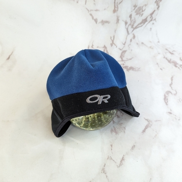 Outdoor Research Fleece Beanie Hat Blue Black One Size Ear Flaps Cap Hiking Camp - Picture 1 of 5